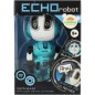 Robot ECHO opakující věty kovový 12cm modrý na baterie se zvukem se světlem