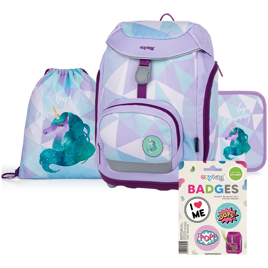 oxybag Školní batoh pro prvňáčka v setu - Set 4dílný OXY Sherpy Unicorn