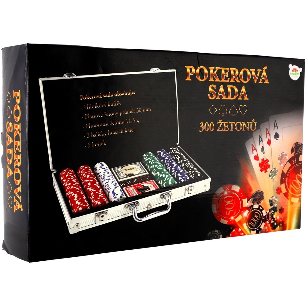 Teddies Poker sada 300ks + karty + kostky v hliníkovém kufříku