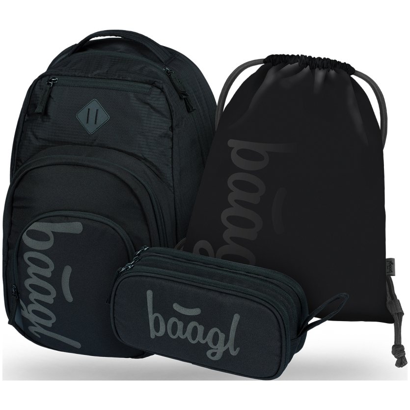 Baagl 3 SET Coolmate Black: batoh, penál, sáček