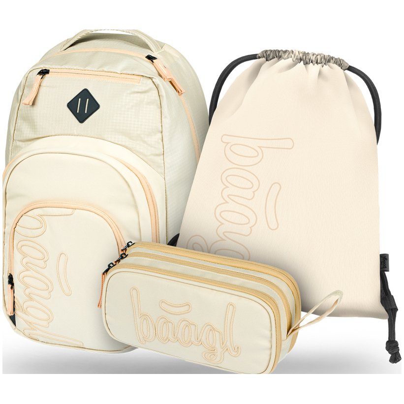 Baagl 3 SET Coolmate Beige: batoh, penál, sáček