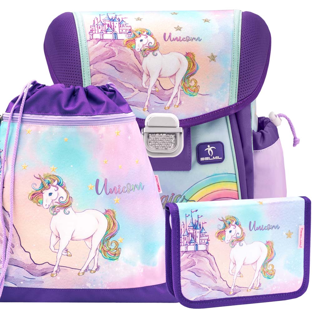 Belmil Batoh do školy 403-13 Rainbow unicorn magic - SET