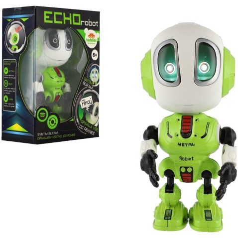 Robot ECHO opakující věty kovový 12cm zelený na baterie se zvukem, světlem