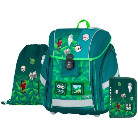 Aktovka pro prvňáky Oxybag PREMIUM LIGHT Playworld Pixel set