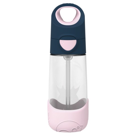 Láhev na pití s brčkem 450 ml - indigo/růžová