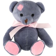 Medvěd sedící s růžovou mašlí 18cm modrý