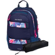 Studentský batoh OXY Sport Flowers Blue + etue  a vak na záda zdarma