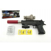 Dětská pistole plast/kov 33cm na vodní kuličky + náboje, na baterie  se světlem