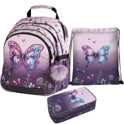 Školní batoh pro prvňáčky Ulitaa Motýl, 3dílný set penál velký