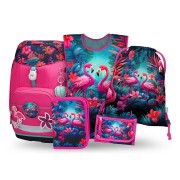Školní batoh BAAGL Airy Plus Plameňáci - 5dílný set